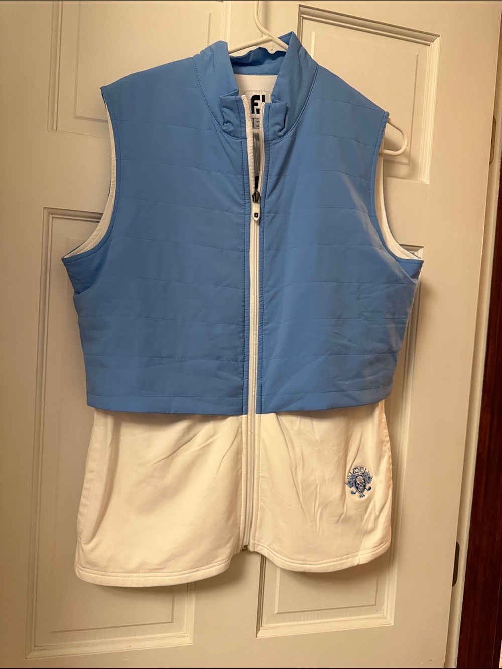 Women’s Light Blue and White Quilted Zip-Front Vest